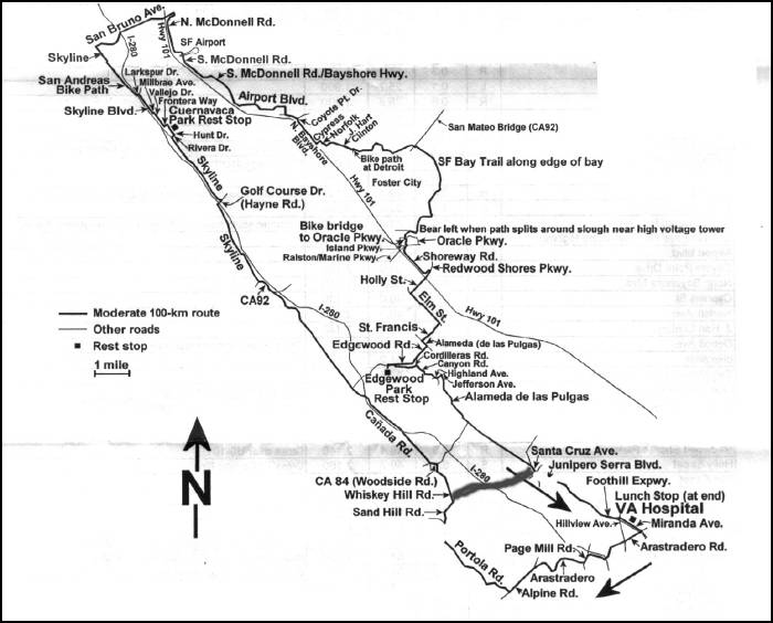 A map of the route -- dark line shows where we started and ended the ride