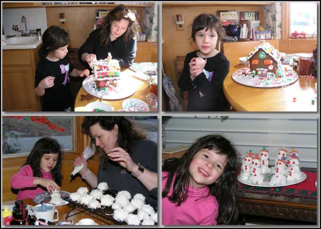 Baking a gingerbread house and snowmen -- during our annual holiday visit in Tulsa.