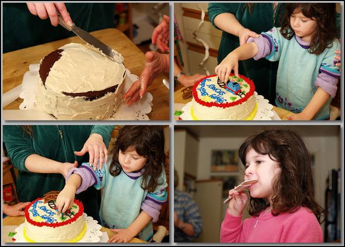 Sydney helps Mommy and Grandma make the birthday cake