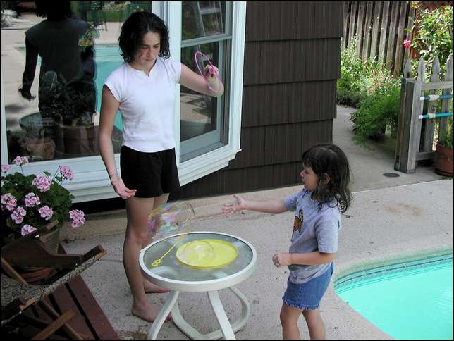 Making big bubbles with laura