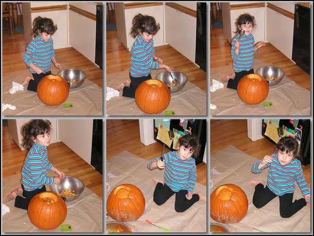 Sydney getting the pumpkins ready for carving