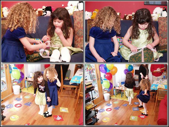 Ava helps Sydney open a few presents and play Hullabaloo