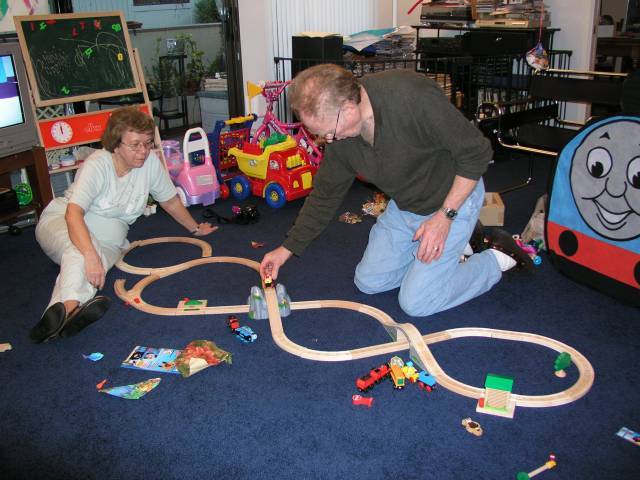 Even Granma and Grandpa like to play with trains